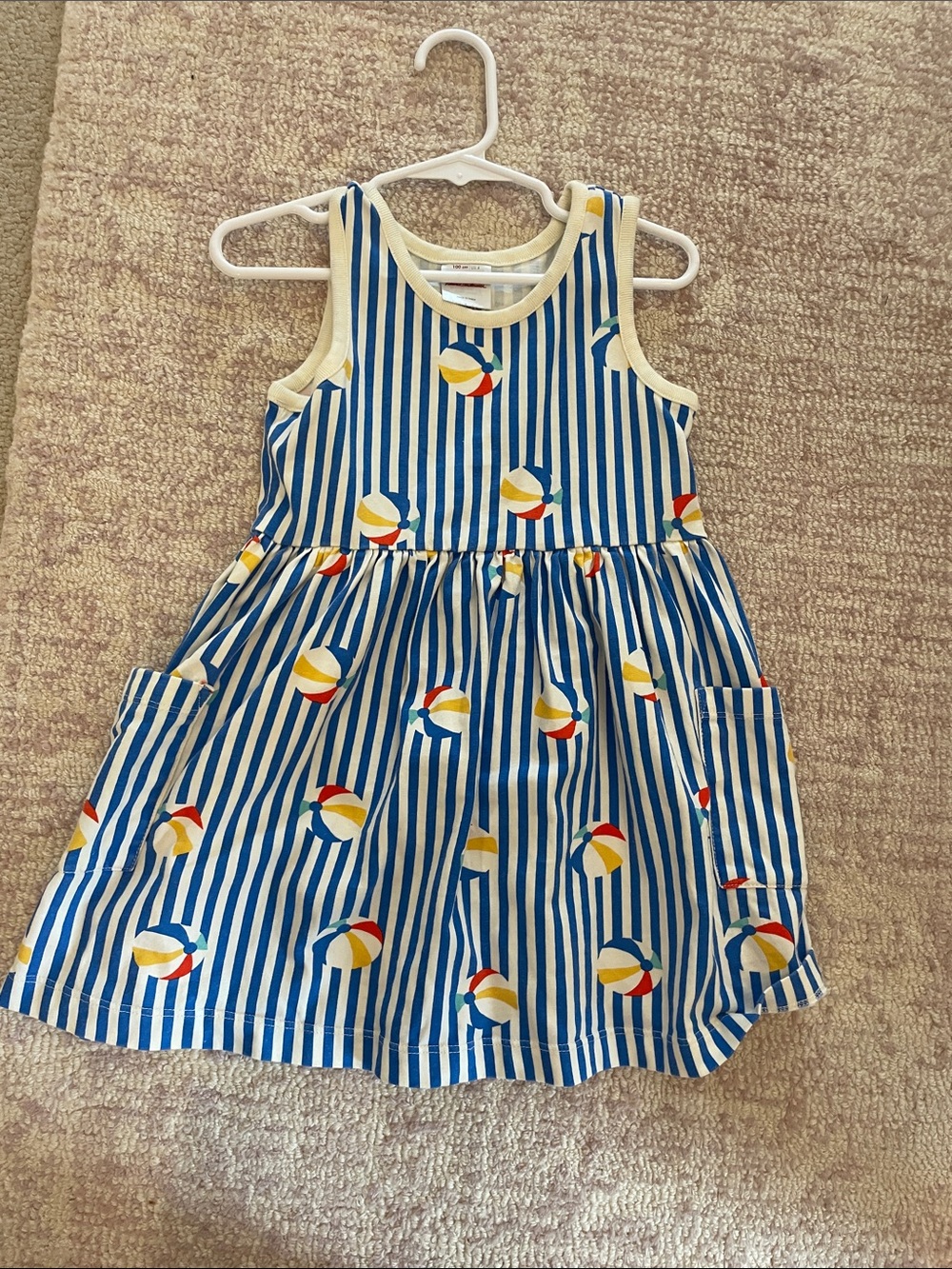 Hanna Andersson Blue and White Striped Beach Ball Tank Dress